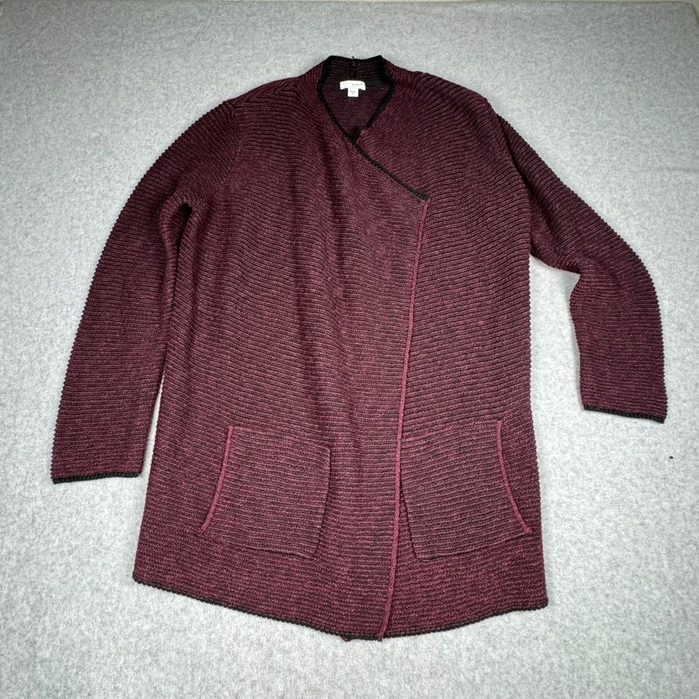 Pure Jill J. Jill Cardigan Sweater Womens Medium Burgundy Black Knit Open Front
